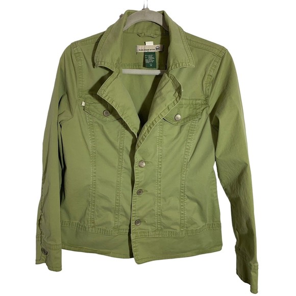 Blue House Drive Vintage 90s Size M Green Twill Jacket Button Up Lapel Stretch - Picture 1 of 10